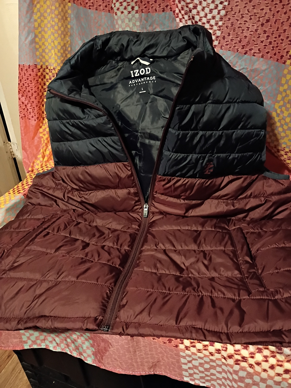 IZOD Advantage Men's Two-Tone Puffer Jacket - Burgundy/Black
